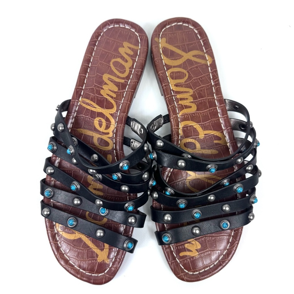 Sam Edelman Brea 2 black multi strap leather sandal w turquoise and silver Sz 7 - Picture 7 of 16